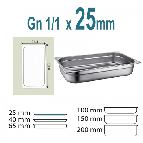Λεκάνη Γαστρονομίας Inox GN 1/1 x 2.5cm